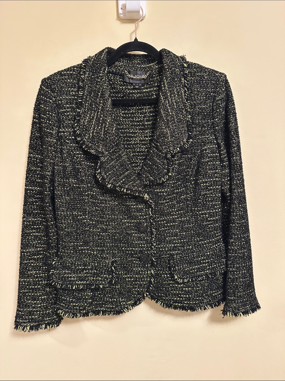 St. John Couture Boucle Green And Black Metallic Blazer 12